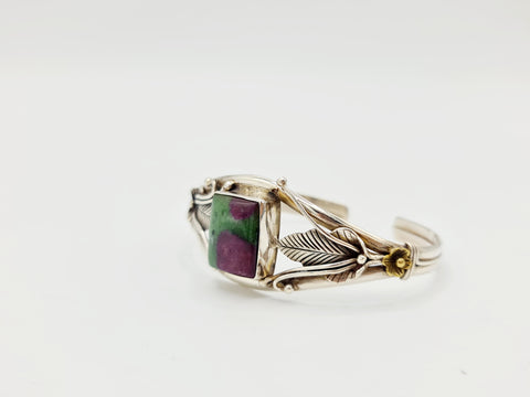 Handmade 925 Sterling Silver Ruby Zoisite Cuff/Bracelet; ''Dhairya''