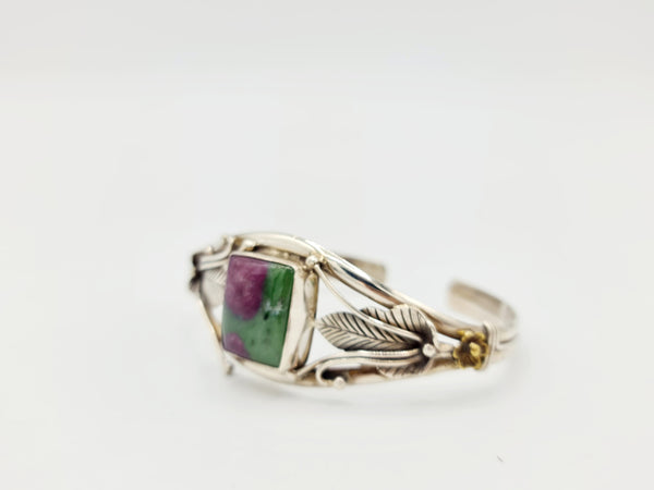 Handmade 925 Sterling Silver Ruby Zoisite Cuff/Bracelet; ''Dhairya''