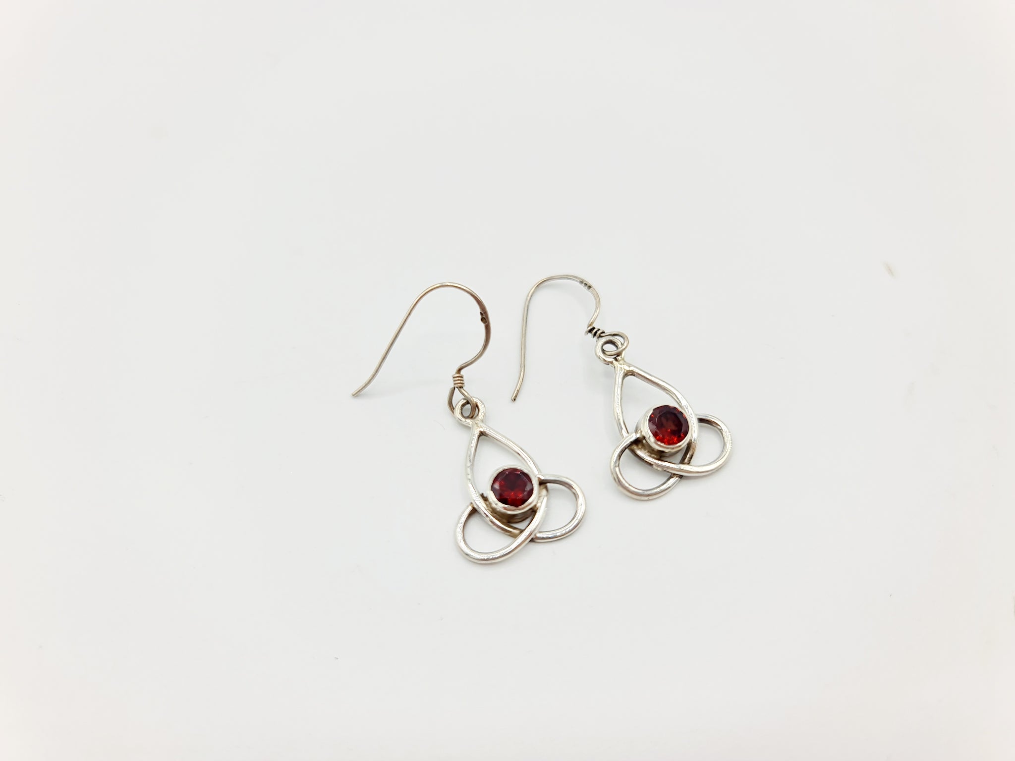 Handmade 925 Sterling Silver Garnet Earrings; Celtic Knot design