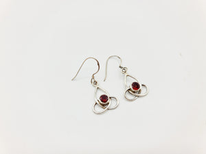 Handmade 925 Sterling Silver Garnet Earrings; Celtic Knot design