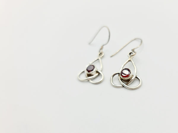 Handmade 925 Sterling Silver Garnet Earrings; Celtic Knot design