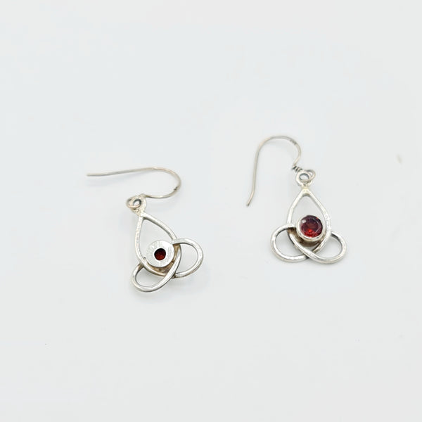 Handmade 925 Sterling Silver Garnet Earrings; Celtic Knot design