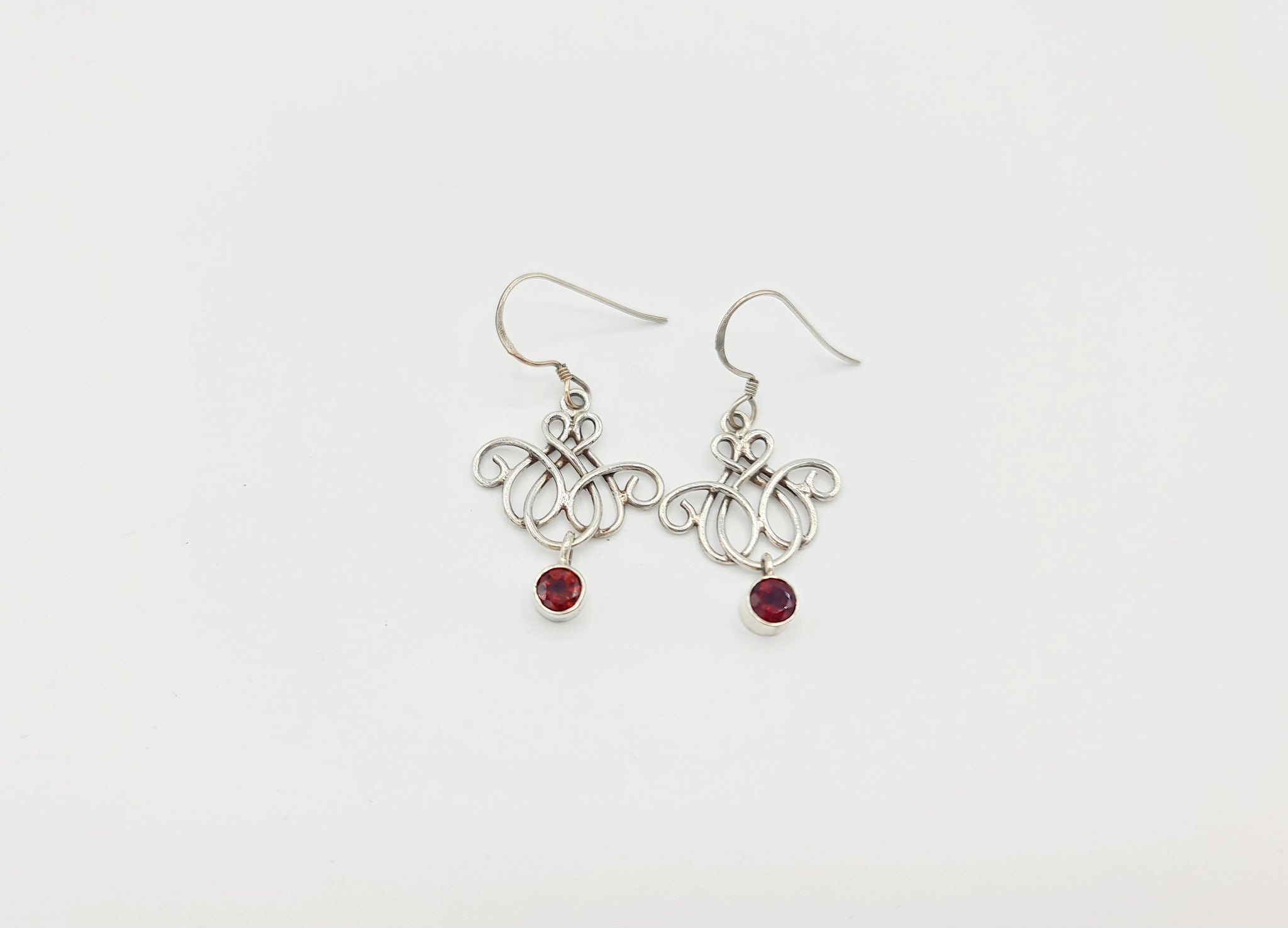 Handmade 925 Sterling Silver Garnet Earrings; Celtic Knot design