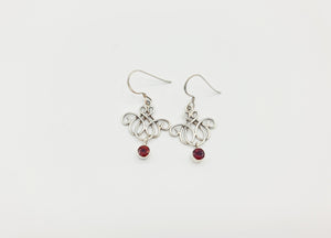 Handmade 925 Sterling Silver Garnet Earrings; Celtic Knot design