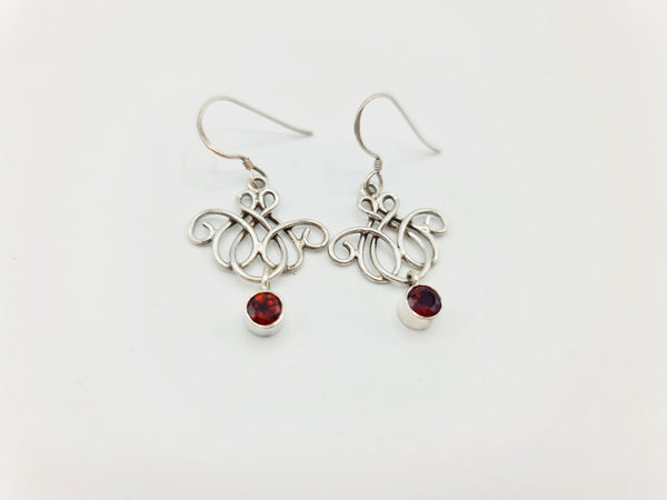 Handmade 925 Sterling Silver Garnet Earrings; Celtic Knot design