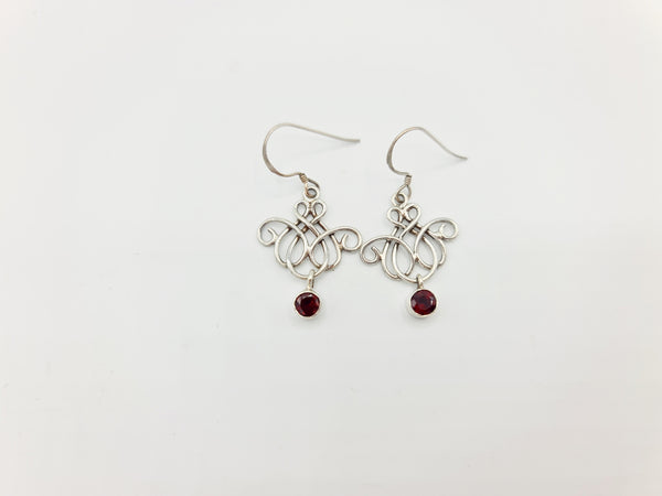 Handmade 925 Sterling Silver Garnet Earrings; Celtic Knot design