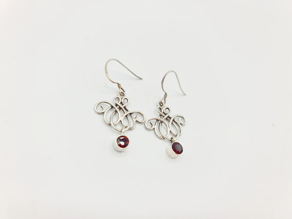 Handmade 925 Sterling Silver Garnet Earrings; Celtic Knot design