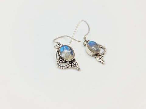 Handmade 925 Sterling Silver Labradorite Earrings; Dangle drop design