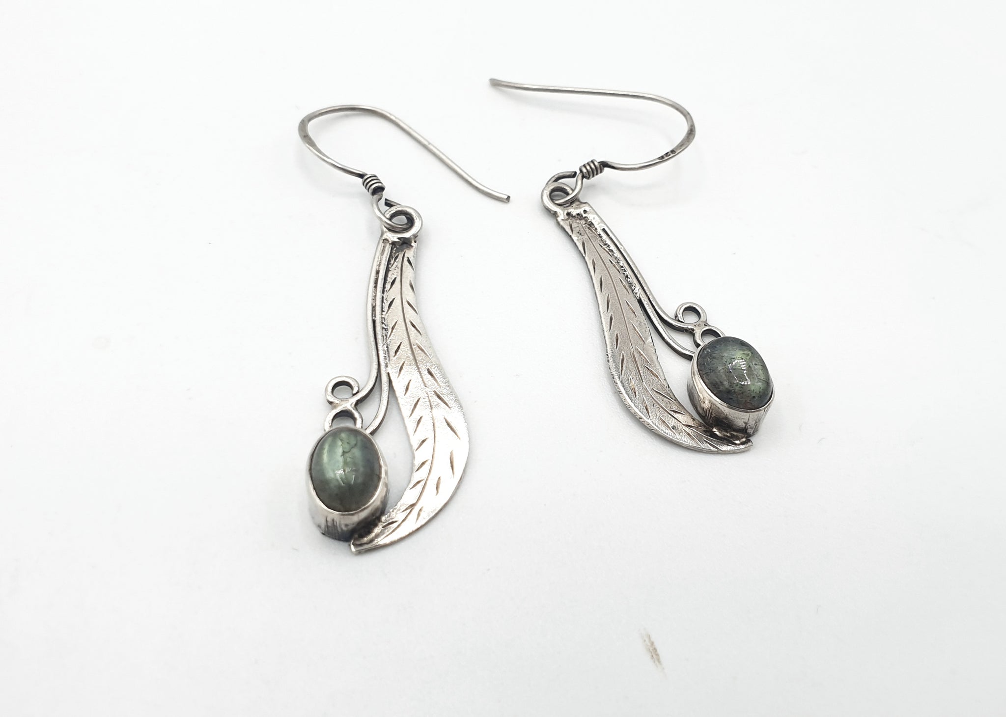 Handmade 925 Sterling Silver Labradorite Earrings; Leaf design