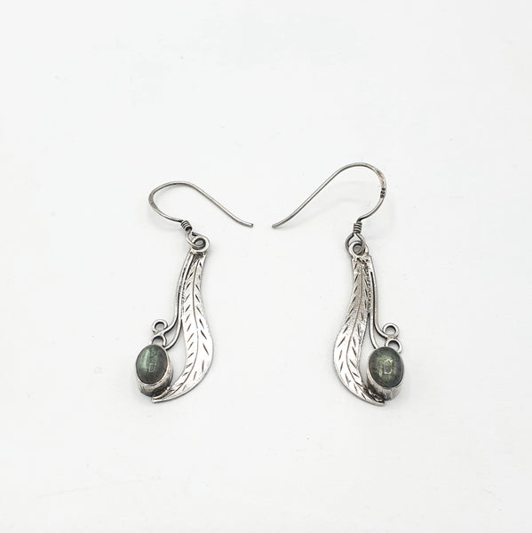 Handmade 925 Sterling Silver Labradorite Earrings; Leaf design