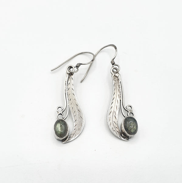 Handmade 925 Sterling Silver Labradorite Earrings; Leaf design