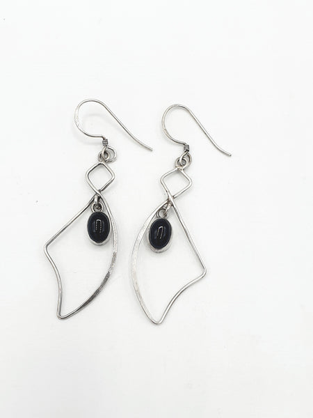 Handmade 925 Sterling Silver Black Onyx Earrings; Minimalist design