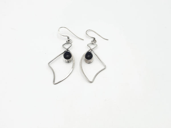 Handmade 925 Sterling Silver Black Onyx Earrings; Minimalist design