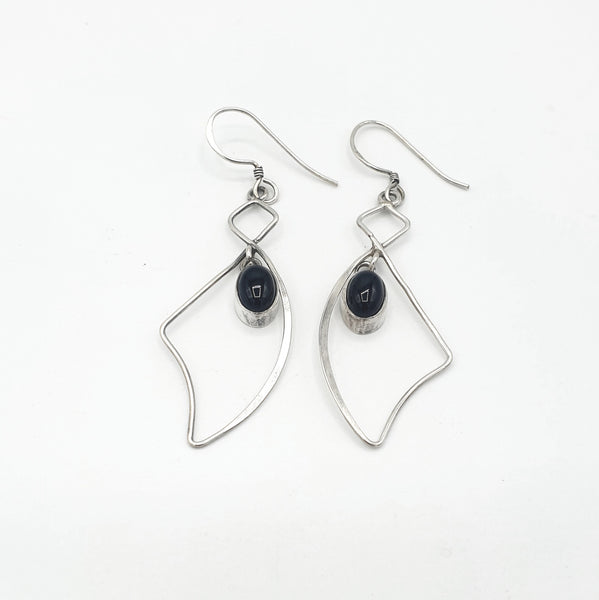 Handmade 925 Sterling Silver Black Onyx Earrings; Minimalist design