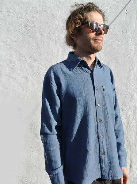 Men's Blue Hemp Shirt - Everyday Wear