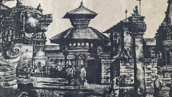 Large Unframed Artprint, Silk Screen Printed on Nepali Lokta Paper, Durbar Square