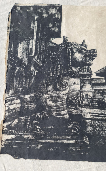 Large Unframed Artprint, Silk Screen Printed on Nepali Lokta Paper, Durbar Square