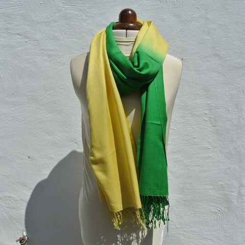 Vintage Pashmina Shawl, Shaded yellow & green