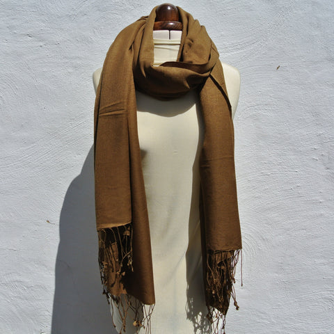 Vintage Pashmina Shawl XL, Khaki