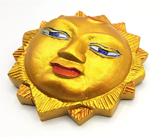 Wooden Sun Wall Hanging, Hand painted Gold, hand carved in Nepal