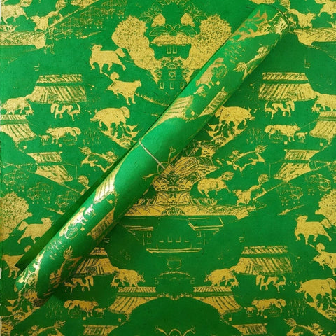 Green Yak Herding Print on Lokta Paper, Tree Free & Sustainable