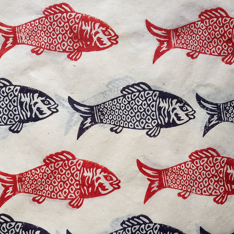 Large Koi Block Printed on Lokta Paper, Handmade, Tree Free & Sustainable