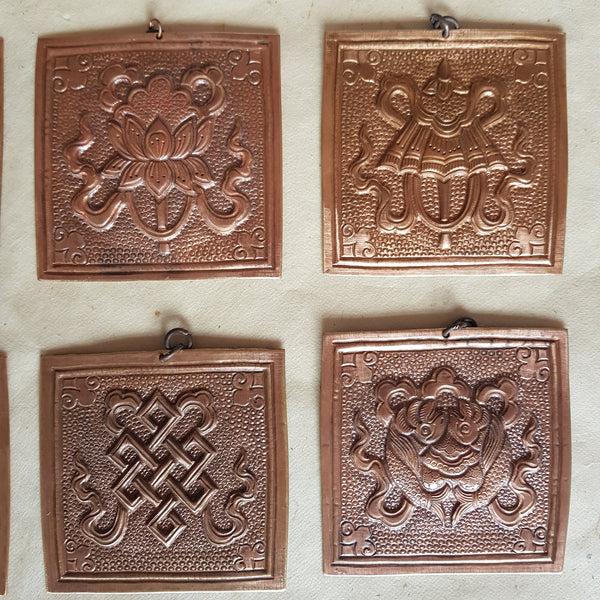 Copper Asthamangala Wall Hanging, Eight Auspicious Tibetan Buddhist Symbols (small)