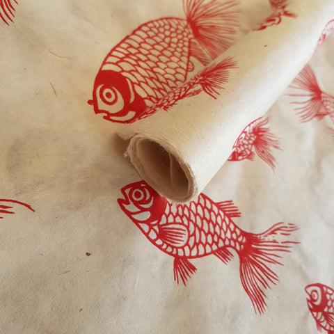 Red Goldfish Print on Lokta Paper, Tree Free & Sustainable