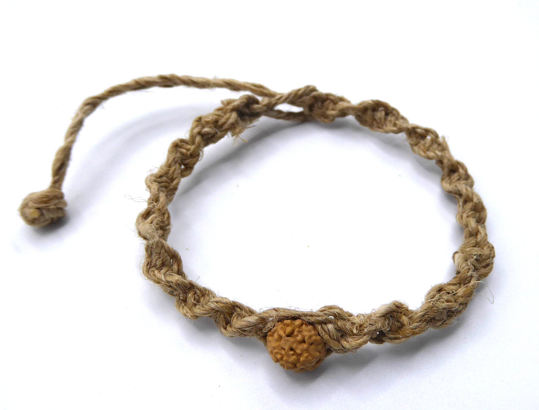 Natural Hemp Rudraksha (Elaeocarpus) Bracelet